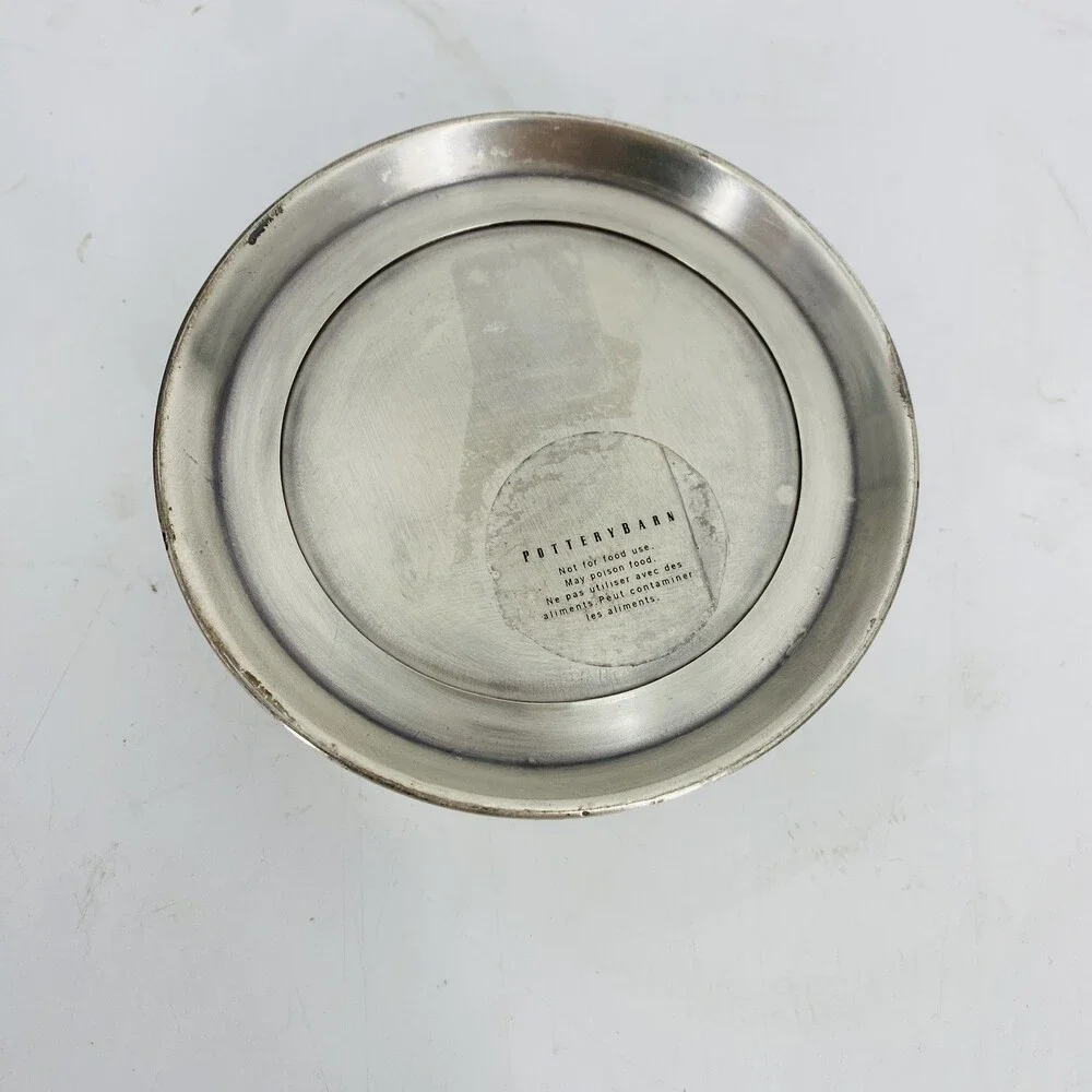 Vintage Pottery Barn Pewter Wine Bottle Coaster Bowl 5x2